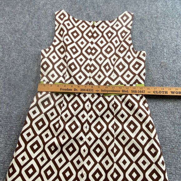 Jessica Howard Dress Womens 12P Sleeveless Brown‎ Geometric Green Ribbon Belt - Picture 8 of 11